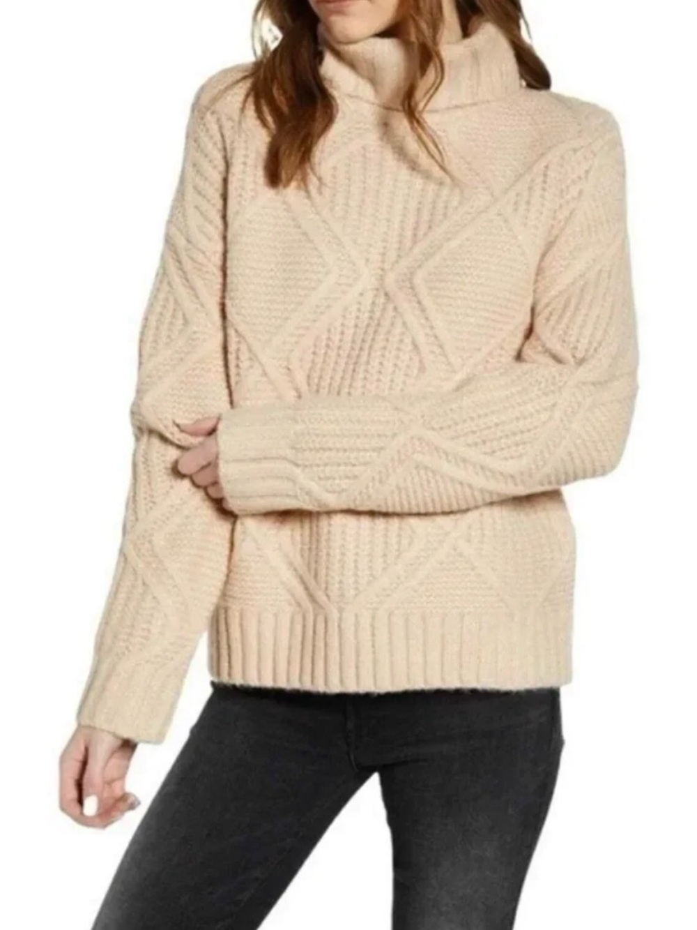 Caslon Turtleneck Cable Knit Sweater in Beige